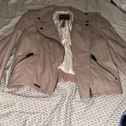 SUPERDRY Beige Leather Jacket In Medium 