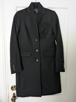 J. Crew Regent Top Coat, 100% Wool, Size 0, Black (Like New)