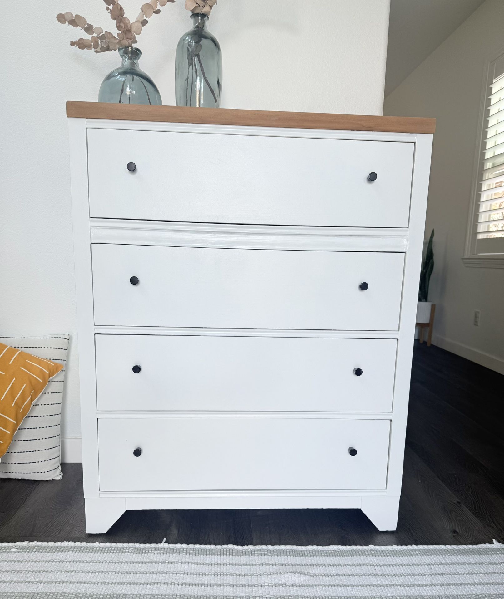 White 4-Drawer Dresser with Wood Top
