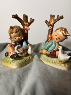 Vintage Erich Stauffer Figurine Set: Boy & Girl Sleeping, Handpainted porcelain