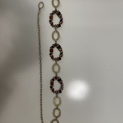 Vintage Gold-Tone Chain Belt with Red & Black Stones - Adjustable 42"