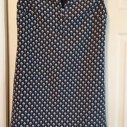 Ann Taylor Sheath Dress Size XS Black White Blue Print Knit Sleeveless V Neck