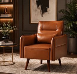 Button Tufted Faux Leather Accent Chair Armchair with Solid Sagwan Wooden Frame