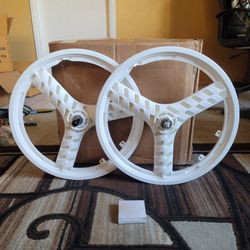 NEW Bicycle Bmx Tri Spoke Mag Wheels 20" White