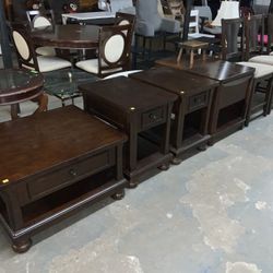 Red Wood 4 Piece Table Set With Lifting Table