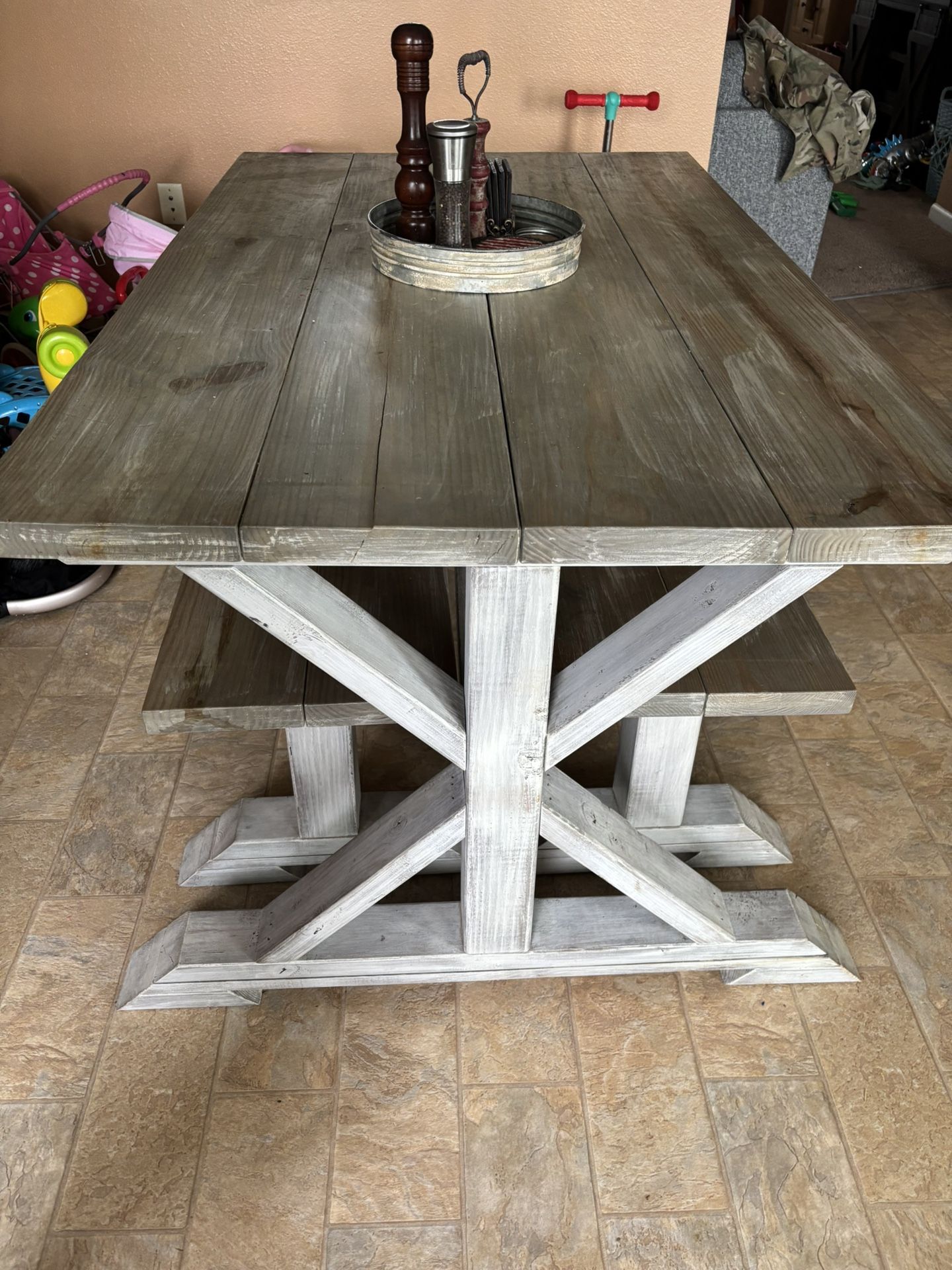 Solid Wood Table With Benches