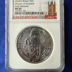 2018 NGC MS69 QUEEN’S BEAST UNICORN 2oz SILVER COIN 