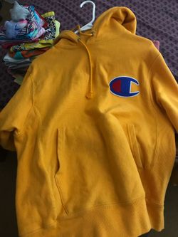 University yellow champion hoodie