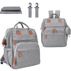 Diaper Bag Backpack,Diaper Bag Tote with Changing Station,Travel Diaper Bag Backpack,Large Capacity Multi-Function (Grey)