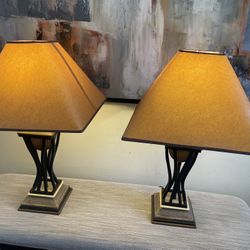 2 Annette Ashley Furniture Table Lamps-Brown, Gold, Black 