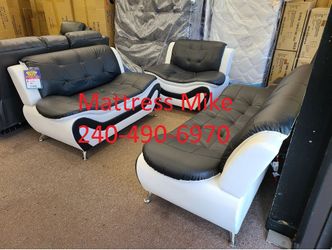 New in box black white living room sofa loveseat chair 3pc special