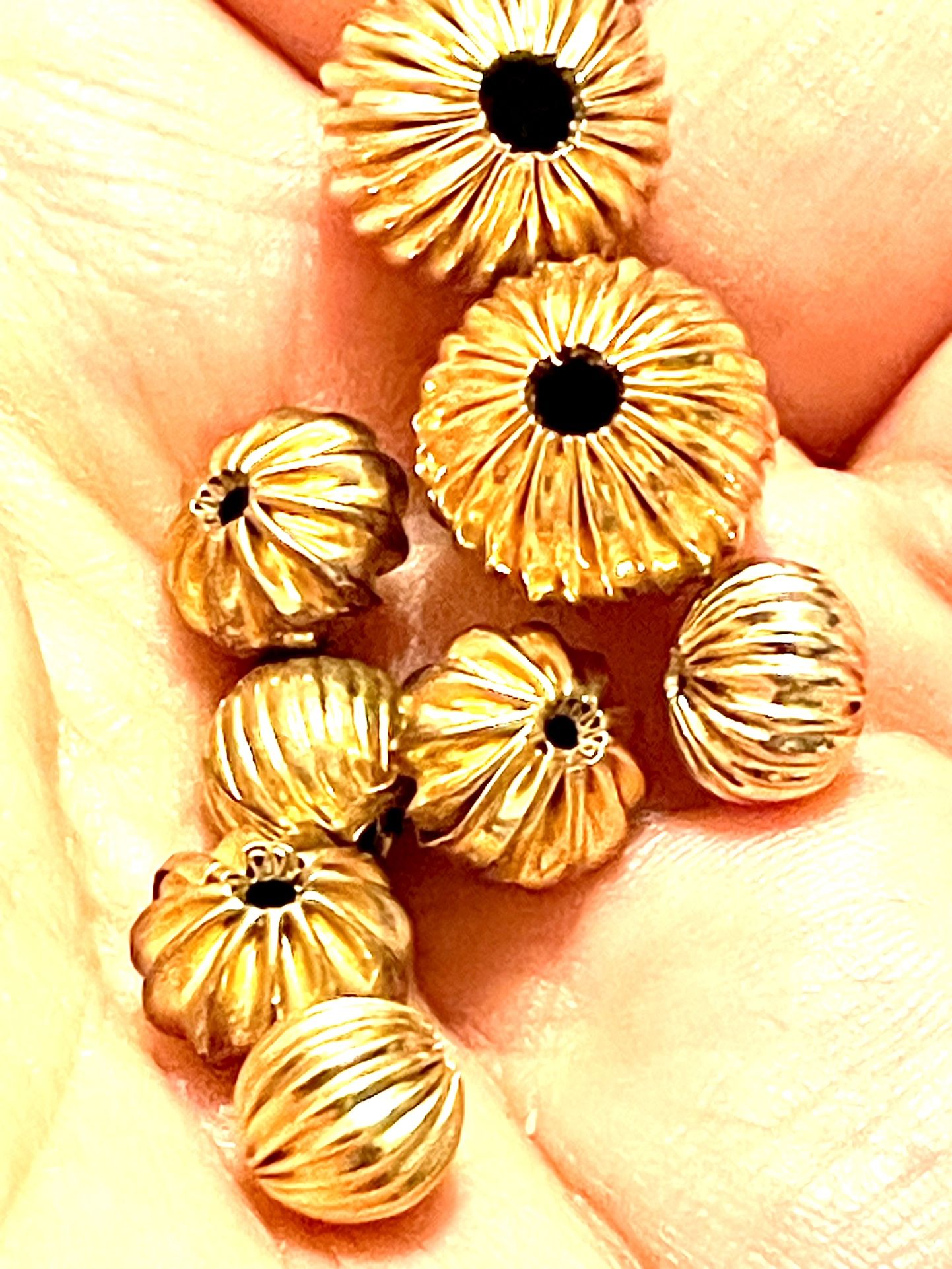 Vintage Lot Of Gold Tone Fluted Beads