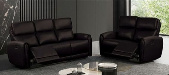 Brand New Black Leather Power Reclining Sofa & Loveseat