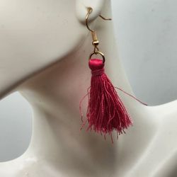 Blue and Pink Fringe Earrings