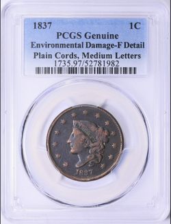 🪙 1837 Large Cent – Plain Cords, Medium Letters
