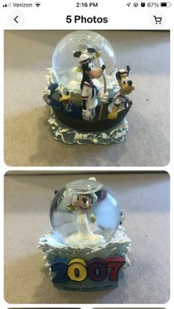 Disney Cruise Line 2007 Mickey Mouse Goofy Donald Duck Miniature Snow Glode