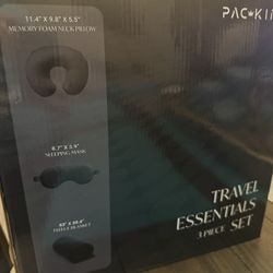 3 Piece Travel Essential Set Includes Neck Pillow, Sleeping Mask, Fleece Blanket- Black