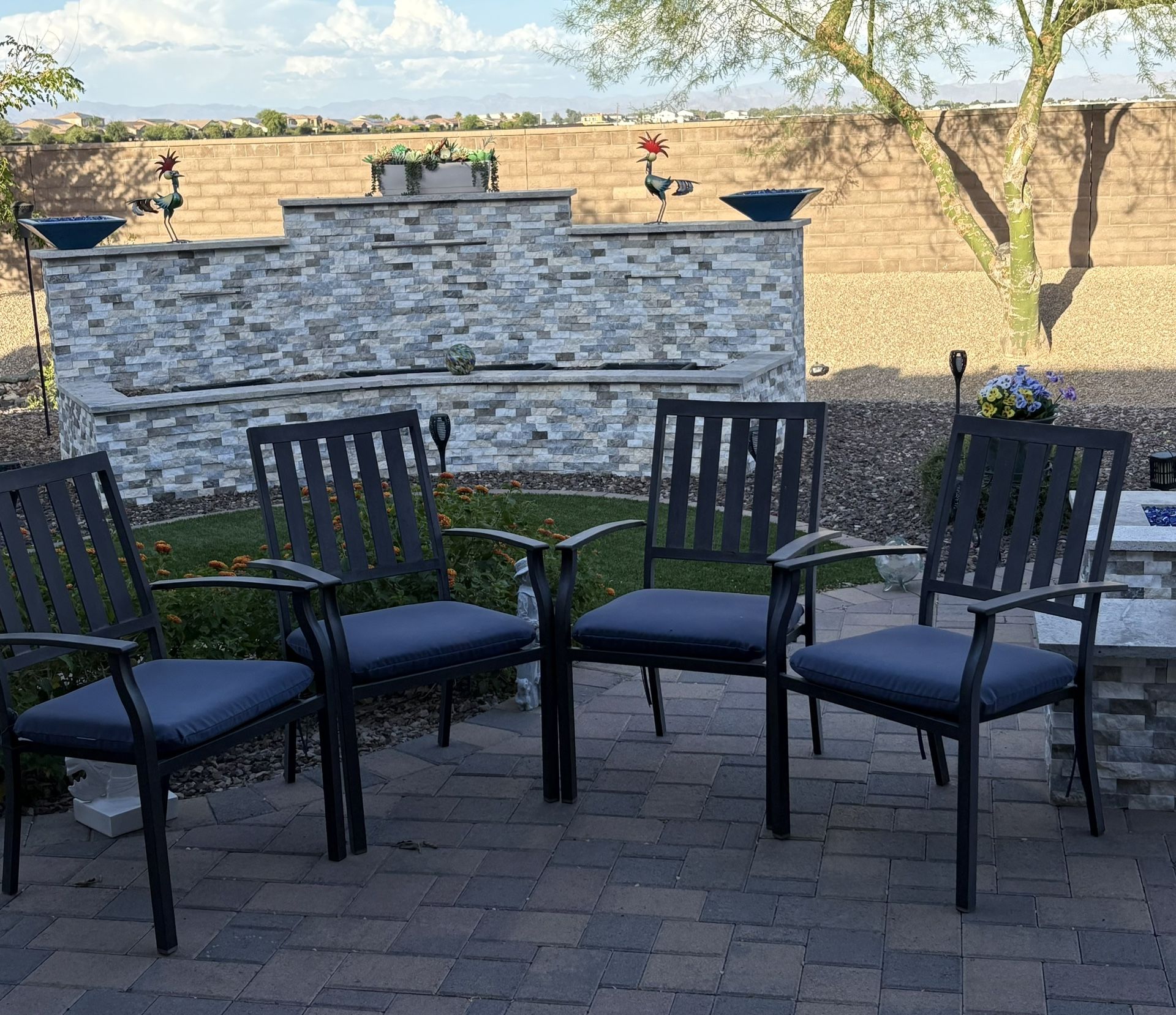 Outdoor Aluminum Stackable Arm Chairs (4)