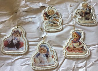 Set of 5 Porcelain Cherished Teddies Christmas Ornaments