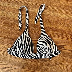 Victoria’s Secret Zebra Print Halter Bikini Top Black/White triangle w/ padding from 2010 size small 