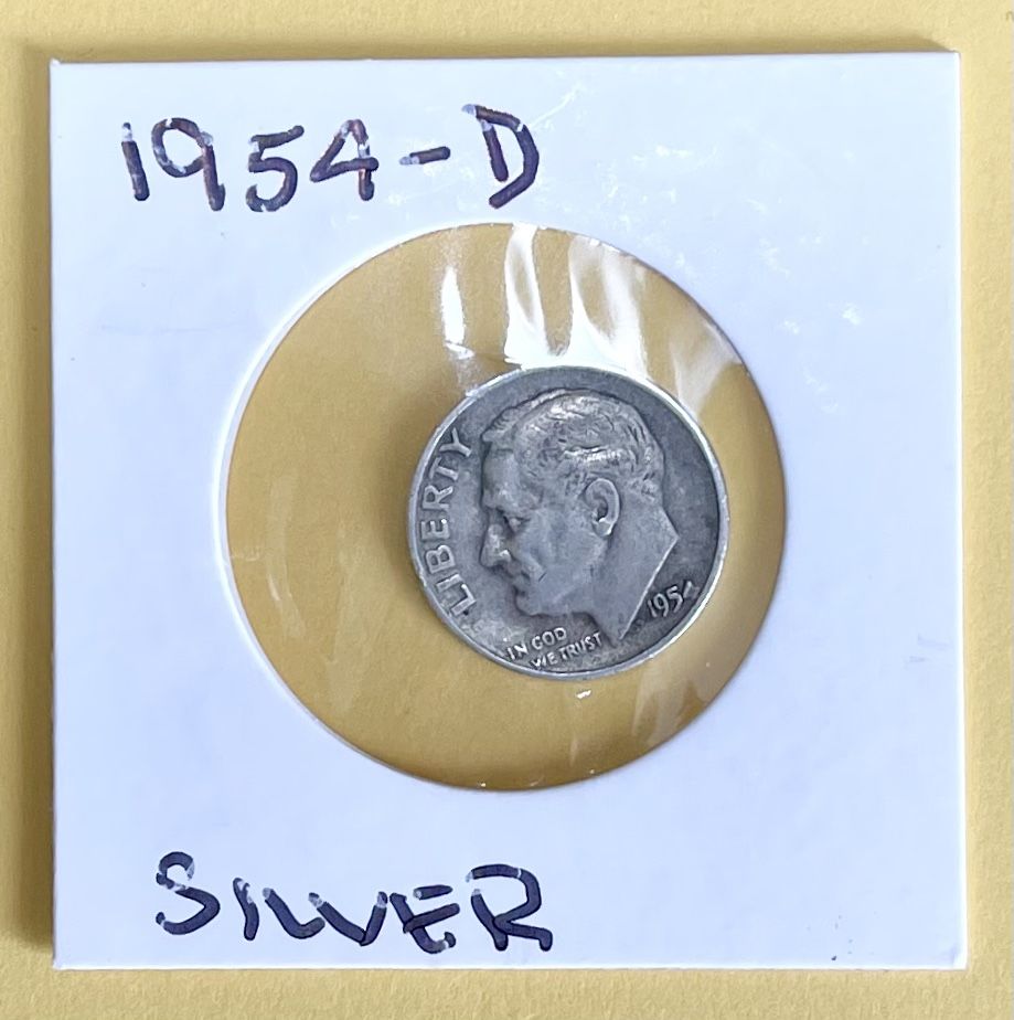 1954 - D.     Silver Circulated Roosevelt Dime.