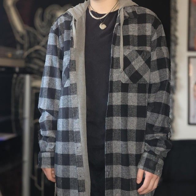Black & Grey Hooded Flannel