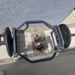 CAP BARBELL OLYMPIC TRAP BAR WITH 15LB Bumper Plates + 20lb dumbbell 