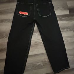 Empyre Jeans Black Embroidered White Stitching  