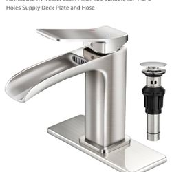 Bathroom Faucet Brushed Nickel OWOFAN Waterfall Washbasin Faucet with Pop Up Drain Single Handle Vanity Farmhouse RV Vessel Basin Mixer Tap Suitable f