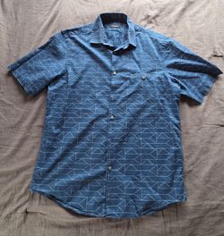 Alfani Men's Blue Geometric Print Short Sleeve Button-Front Shirt
