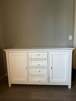 Romina 100% Solid Wood White Dresser with Cabinets