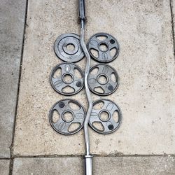 Olympic Curl Bar With 30 Lb Weight Plates- Read Description