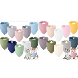 20 Assorted Color Muslin Cotton Triangle Dog Cat Pet Bandanas Scarf Bib with Two Snaps   New Condition