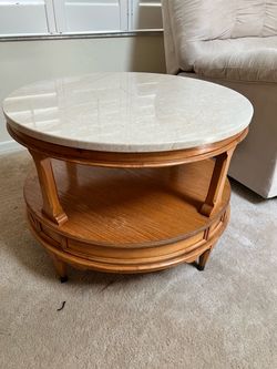 Must sell this weekend! Round Wood Coffee Table with Marble Top