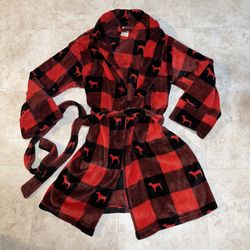 Victoria secret Bath Robe , Night Fleece Gown , Belt, Plaid 