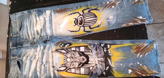 Custom Hand-Painted Egyptian Art Denim Jeans 1of1 size 40w30l