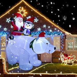 7FT Inflatable Polar Bear Christmas Santa and Penguin, Led Lights Xmas Holiday Blow Up Family Party Decoration Yard Lawn Favors Indoor Outdoor Inflata