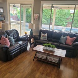 Leather Reclining Living Room Collection-Wall Hugger Sofa & Loveseat 