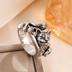 Ring And Earrings Set Cats Stretched And Swinging 