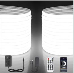 Aclorol 65.6FT COB Outdoor LED Strip Lights Waterproof IP68 24V Cold White
Dimmable Brightness with Remote and Power Supply, 2 Rolls of 32.8FT Rope Li