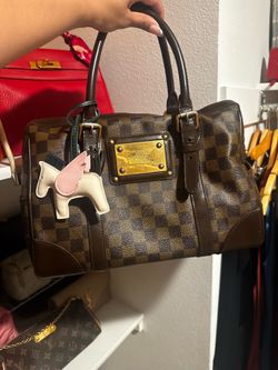 Louis Vuitton Damier Ebene Satchel Top Handle Zip Gold Hardware Red Lining