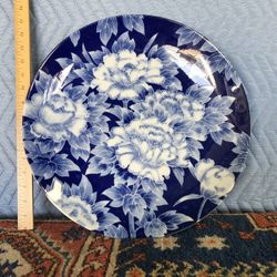 Large Vintage Japanese Ceramic Round Platter Charger By Arita Signed Manjiro