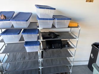 Clear Plastic Storage Bins with Blue Lids
