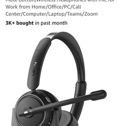 Wireless Headset with Mic for Work,Bluetooth Headset with Microphone (Noise Cancelling &