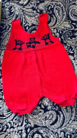 Vintage Buci Baby by Susan Anderson Red Knit Panda Romper - Vintage 80's BUCI BABY SUSAN ANDERSON