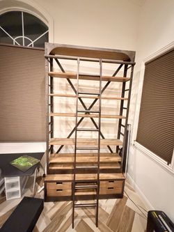 RH Restoration Hardware Industrial Bookcase with Ladder — 2 Available
