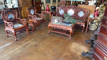 4pc rosewood and marble insert Chinese living room set