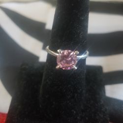 Women's Silvertone Pink Gemstone Solitaire Cocktail Ring