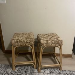 Natural Rattan Stools – Set of 2 | Boho / Coastal Style
