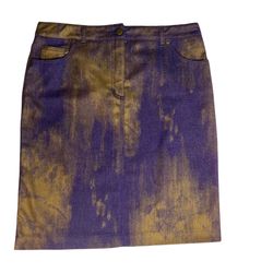 Witchery Australia Iridescent Metallic Purple Gold Denim Pencil Skirt Fabric made in France  14.5” across waist  21” top to bottom   Cotton blend  